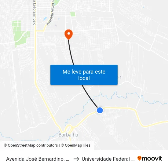 Avenida José Bernardino, 2000-2086 to Universidade Federal Do Cariri map