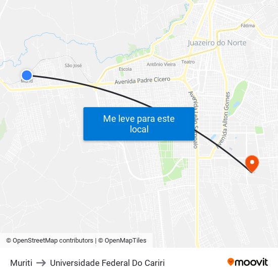 Muriti to Universidade Federal Do Cariri map