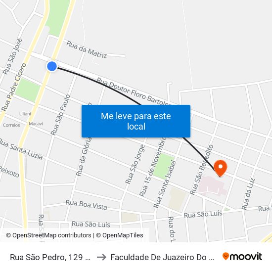 Rua São Pedro, 129 - Centro to Faculdade De Juazeiro Do Norte - Fjn map