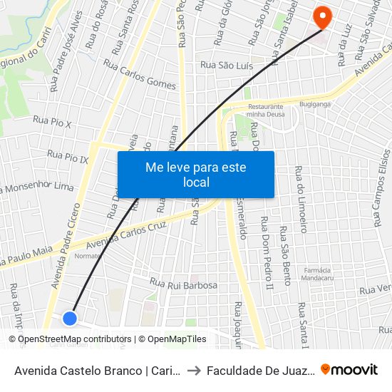 Avenida Castelo Branco | Cariri Shopping - Antonio Vieira to Faculdade De Juazeiro Do Norte - Fjn map