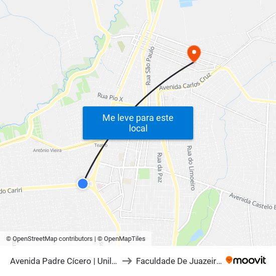 Avenida Padre Cícero | Unileão - Antônio Vieira to Faculdade De Juazeiro Do Norte - Fjn map