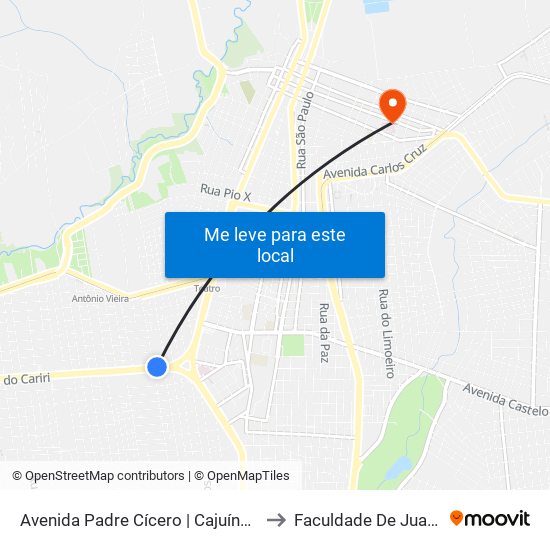 Avenida Padre Cícero | Cajuína São Geraldo - Antonio Vieira to Faculdade De Juazeiro Do Norte - Fjn map
