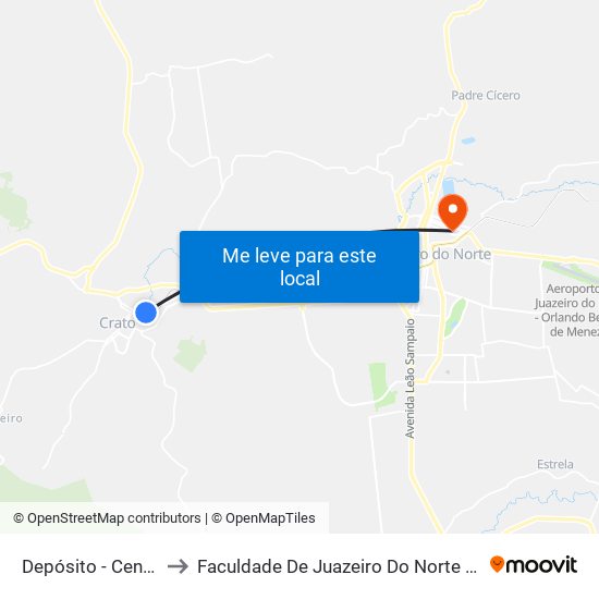 Depósito - Centro to Faculdade De Juazeiro Do Norte - Fjn map