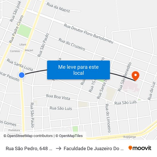 Rua São Pedro, 648 - Centro to Faculdade De Juazeiro Do Norte - Fjn map