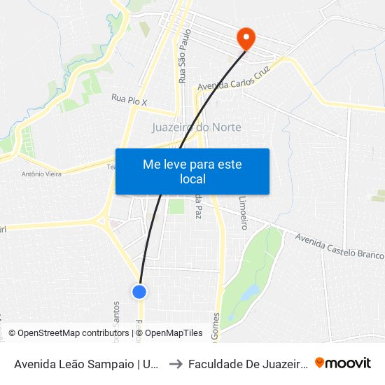 Avenida Leão Sampaio | Unileão - João Cabral to Faculdade De Juazeiro Do Norte - Fjn map