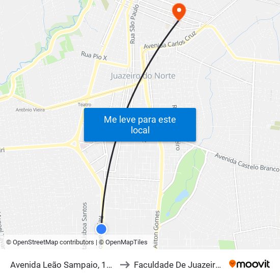 Avenida Leão Sampaio, 1570 - João Cabral to Faculdade De Juazeiro Do Norte - Fjn map