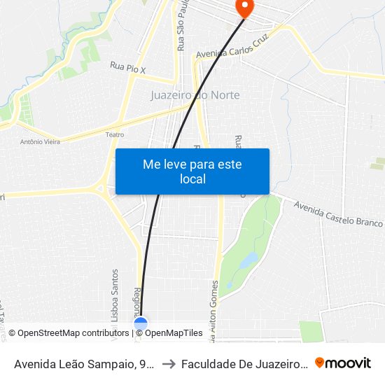 Avenida Leão Sampaio, 901 - Lagoa Seca to Faculdade De Juazeiro Do Norte - Fjn map