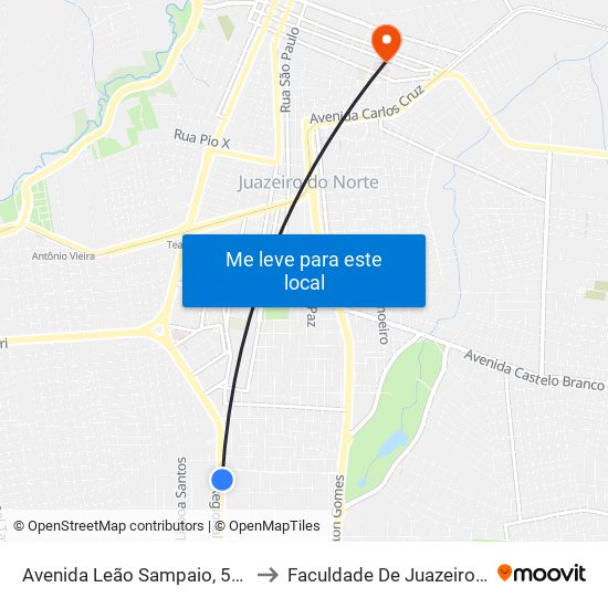 Avenida Leão Sampaio, 557  - João Cabral to Faculdade De Juazeiro Do Norte - Fjn map