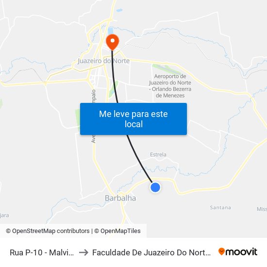 Rua P-10 - Malvinas to Faculdade De Juazeiro Do Norte - Fjn map