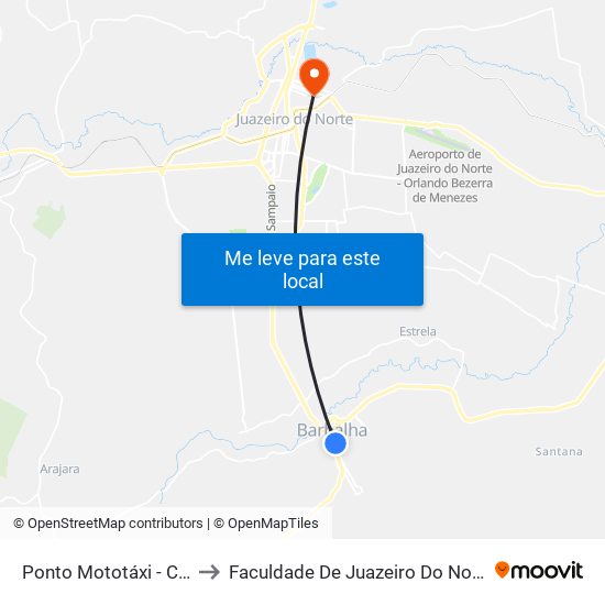 Ponto Mototáxi - Centro to Faculdade De Juazeiro Do Norte - Fjn map