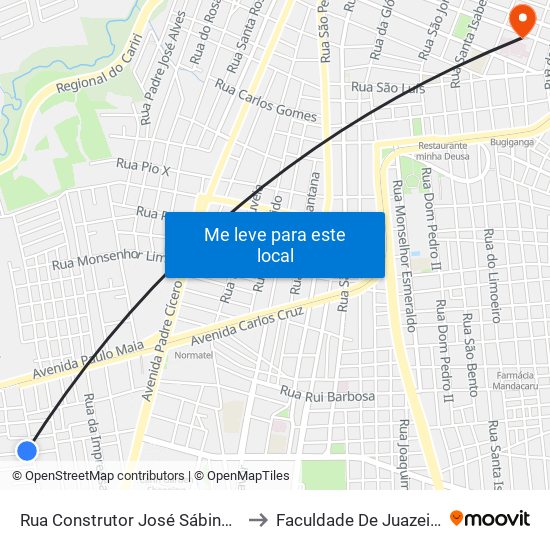 Rua Construtor José Sábino, 426 - Antonio Vieira to Faculdade De Juazeiro Do Norte - Fjn map