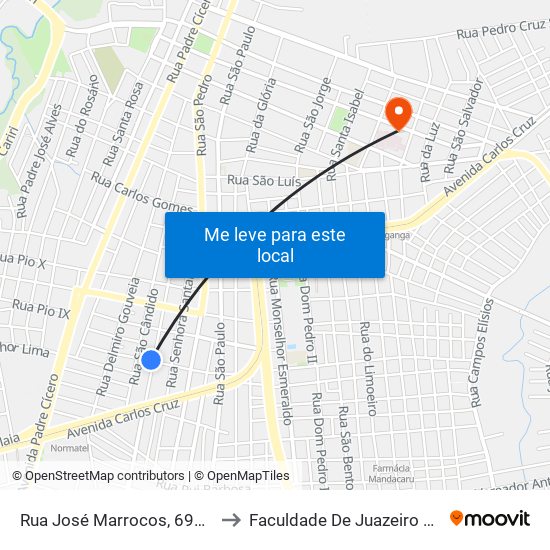 Rua José Marrocos, 694a - Salesiano to Faculdade De Juazeiro Do Norte - Fjn map
