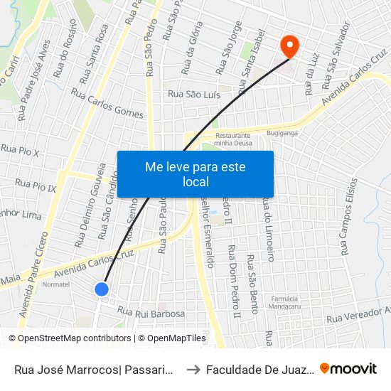 Rua José Marrocos| Passarim Auto Peças - Santa Tereza to Faculdade De Juazeiro Do Norte - Fjn map