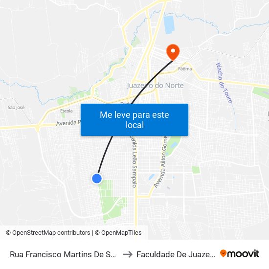 Rua Francisco Martins De Souza, 552 - Frei Damião to Faculdade De Juazeiro Do Norte - Fjn map