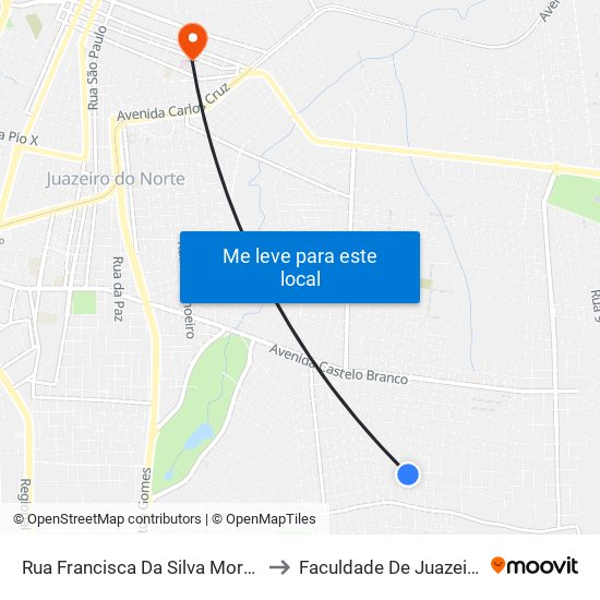 Rua Francisca Da Silva Moreira, 555 - Tiradentes to Faculdade De Juazeiro Do Norte - Fjn map