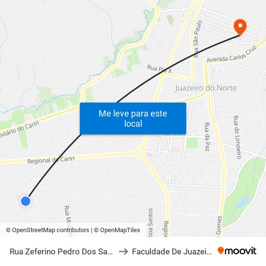 Rua Zeferino Pedro Dos Santos, 697 - São José to Faculdade De Juazeiro Do Norte - Fjn map