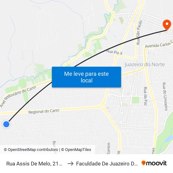 Rua Assis De Melo, 215 - São José to Faculdade De Juazeiro Do Norte - Fjn map