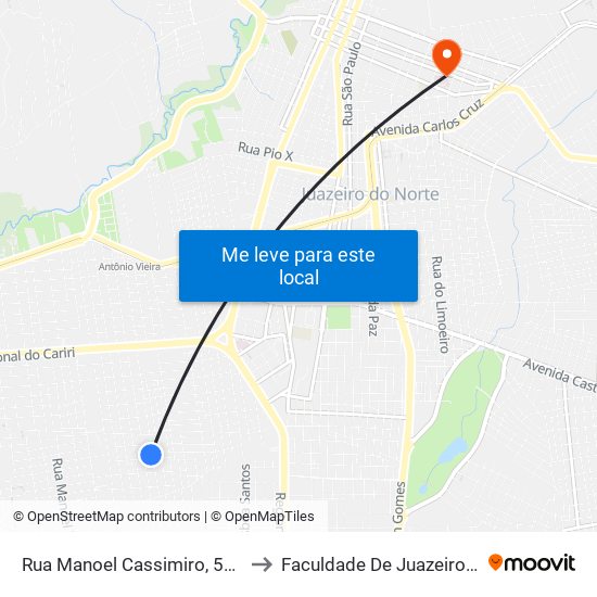 Rua Manoel Cassimiro, 538 - Frei Damião to Faculdade De Juazeiro Do Norte - Fjn map