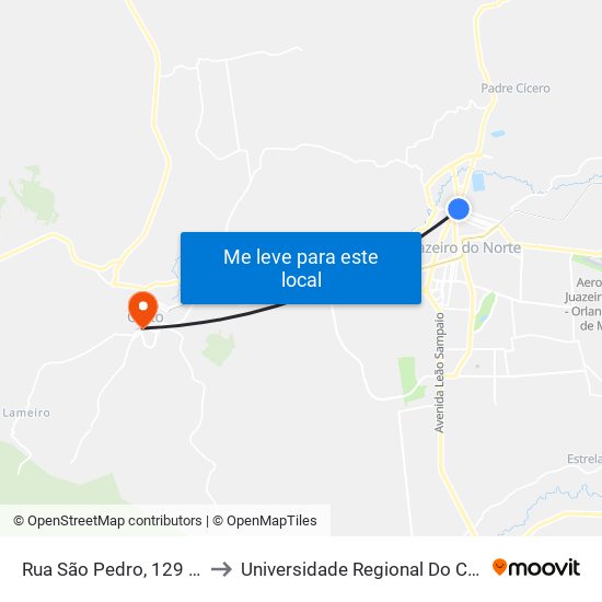 Rua São Pedro, 129 - Centro to Universidade Regional Do Cariri - Urca map