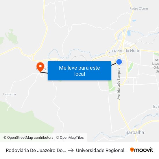 Rodoviária De Juazeiro Do Norte - Romeirão to Universidade Regional Do Cariri - Urca map