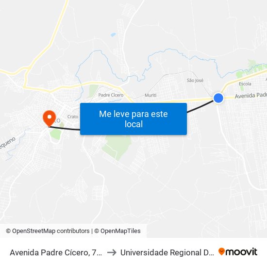 Avenida Padre Cícero, 710 - São José to Universidade Regional Do Cariri - Urca map