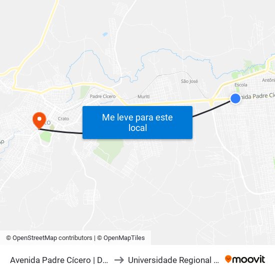 Avenida Padre Cícero | Detran - São José to Universidade Regional Do Cariri - Urca map