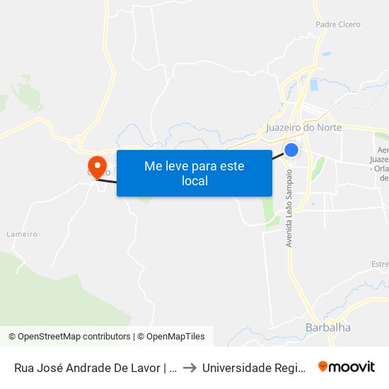 Rua José Andrade De Lavor | Receita Federal - Romeirão to Universidade Regional Do Cariri - Urca map