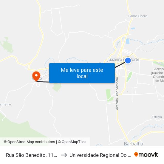 Rua São Benedito, 1153 - Pio XII to Universidade Regional Do Cariri - Urca map