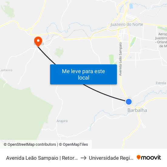 Avenida Leão Sampaio | Retorno / Posto Estrela - Bulandeira to Universidade Regional Do Cariri - Urca map