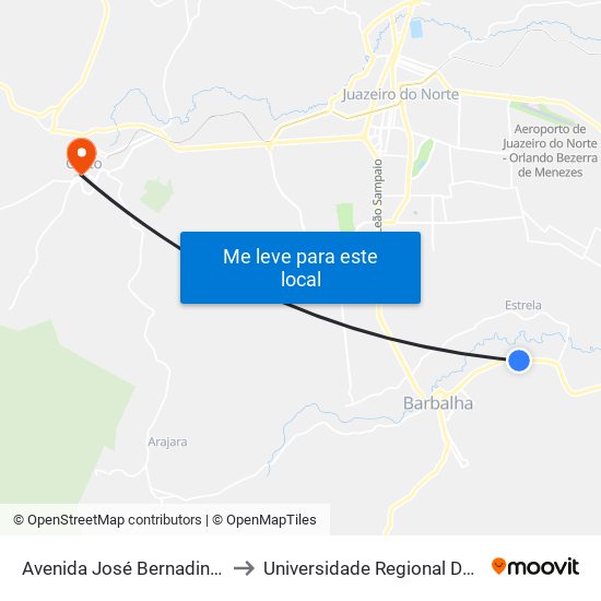 Avenida José Bernadino - Malvinas to Universidade Regional Do Cariri - Urca map