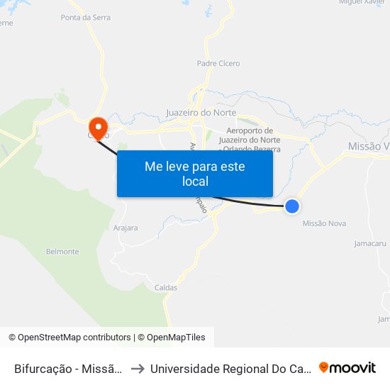 Bifurcação - Missão Nova to Universidade Regional Do Cariri - Urca map