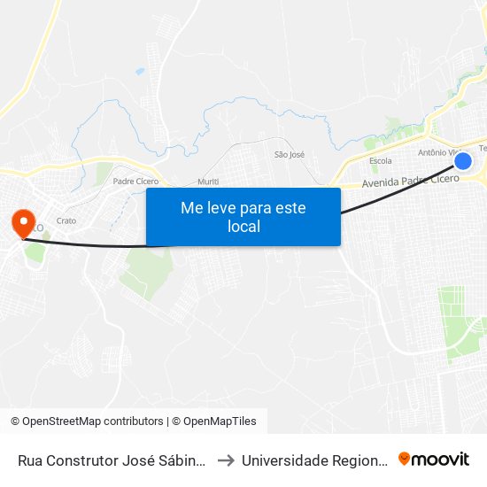 Rua Construtor José Sábino, 426 - Antonio Vieira to Universidade Regional Do Cariri - Urca map