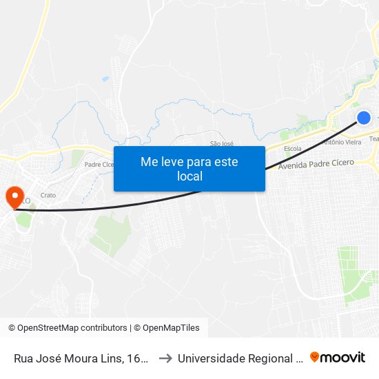 Rua José Moura Lins, 168 - Santo Antonio to Universidade Regional Do Cariri - Urca map