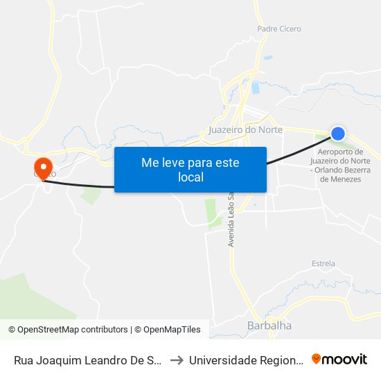 Rua Joaquim Leandro De Souza, 915 - Aeroporto to Universidade Regional Do Cariri - Urca map