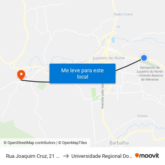 Rua Joaquim Cruz, 21 - Aeroporto to Universidade Regional Do Cariri - Urca map