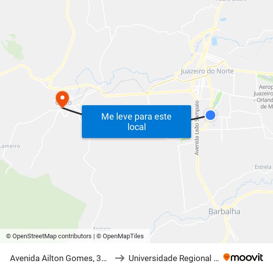 Avenida Ailton Gomes, 3825 - Lagoa Seca to Universidade Regional Do Cariri - Urca map