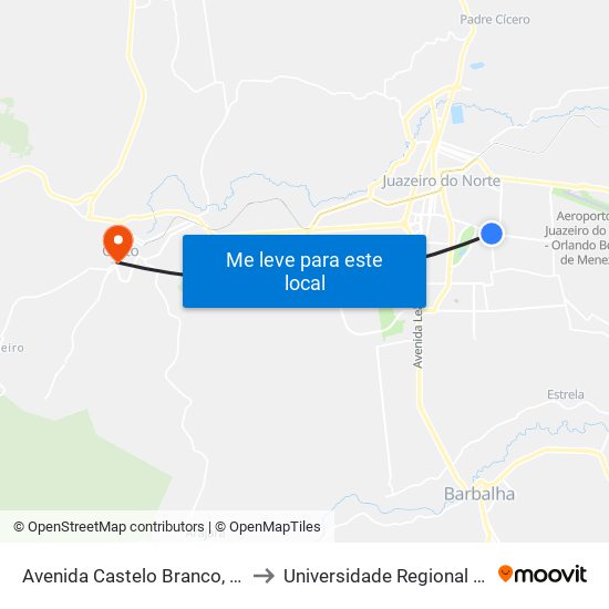 Avenida Castelo Branco, 2710 - Limoeiro to Universidade Regional Do Cariri - Urca map