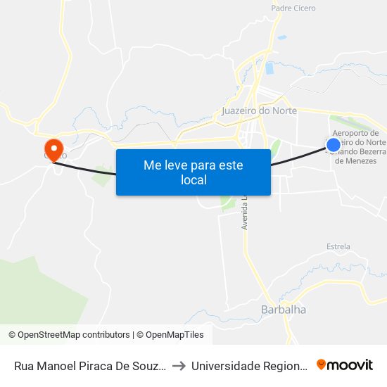 Rua Manoel Piraca De Souza, 15 - Novo Juazeiro to Universidade Regional Do Cariri - Urca map