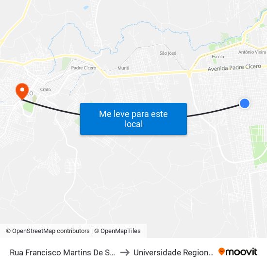 Rua Francisco Martins De Sousa, 09 - Frei Damião to Universidade Regional Do Cariri - Urca map