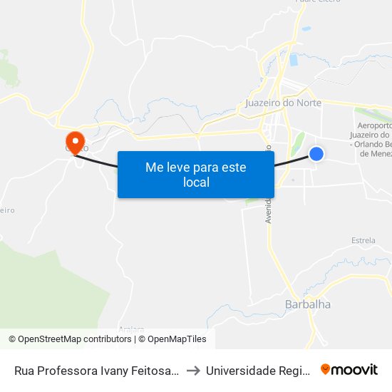 Rua Professora Ivany Feitosa De Oliveira, 641 - Tiradentes to Universidade Regional Do Cariri - Urca map