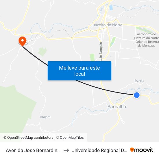 Avenida José Bernardino, 2847-3011 to Universidade Regional Do Cariri - Urca map