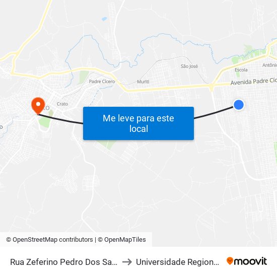 Rua Zeferino Pedro Dos Santos, 697 - São José to Universidade Regional Do Cariri - Urca map