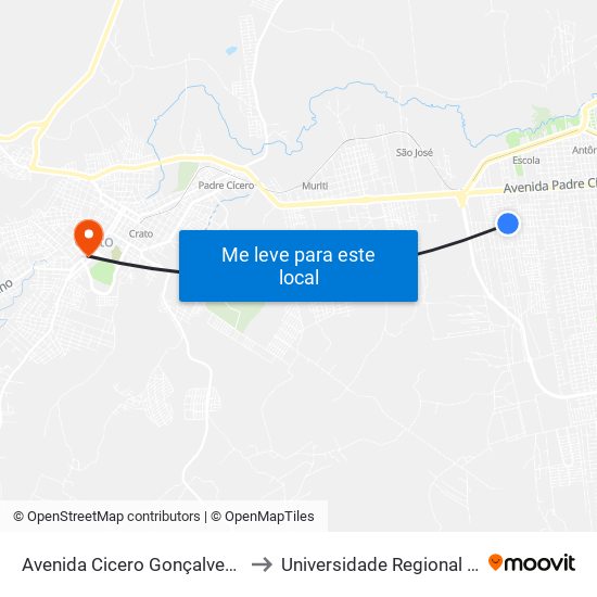 Avenida Cicero Gonçalves, 636 - São José to Universidade Regional Do Cariri - Urca map