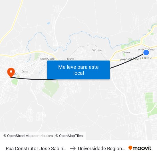 Rua Construtor José Sábino, 832 - Antonio Vieira to Universidade Regional Do Cariri - Urca map