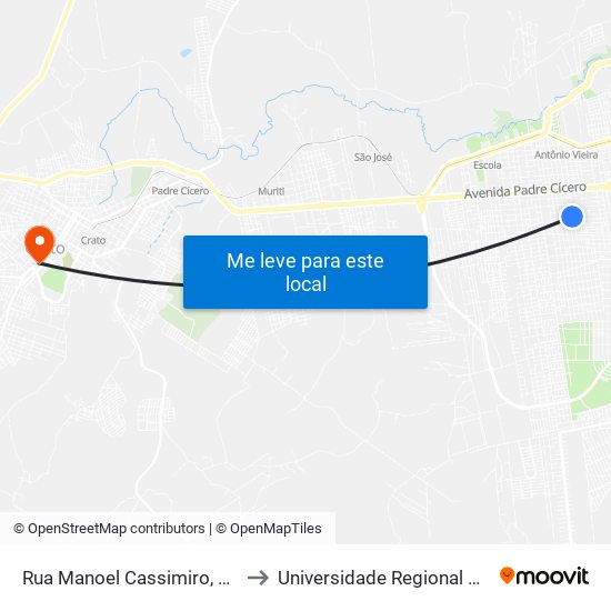 Rua Manoel Cassimiro, 327 - Triângulo to Universidade Regional Do Cariri - Urca map