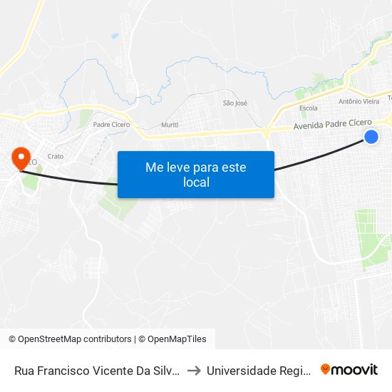 Rua Francisco Vicente Da Silva Cavalcante, 220 - Triângulo to Universidade Regional Do Cariri - Urca map