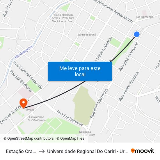 Estação Crato to Universidade Regional Do Cariri - Urca map