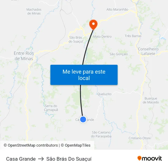 Casa Grande to São Brás Do Suaçuí map