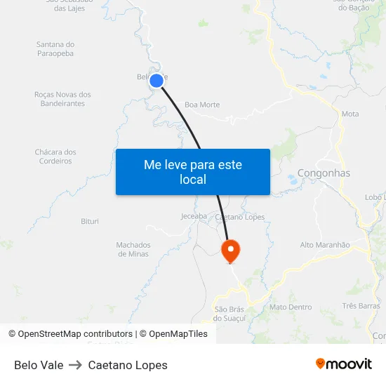 Belo Vale to Caetano Lopes map