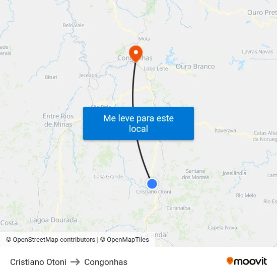 Cristiano Otoni to Congonhas map